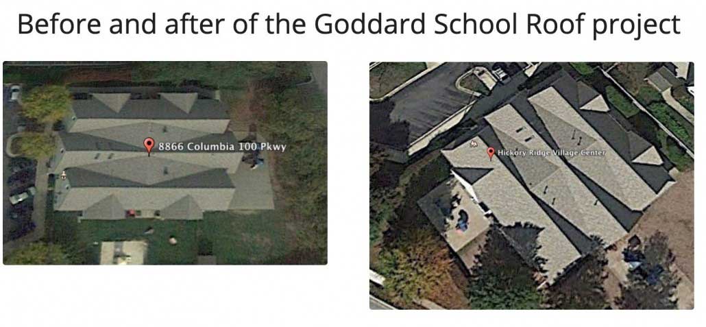 Before and after of Goddard School Roof Project